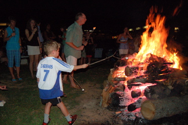 Father son campfire