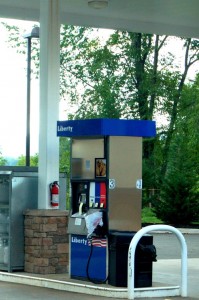 A plastic bag covers the pump at Ashley's just north of Nellysford, VA