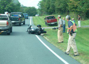 Traffic slows along Rt. 151 at Bland Wade Ln. in Afton following a motorcycle wreck vs. a pickup truck -- Photo by Yvette Stafford