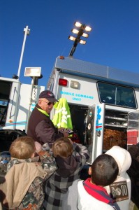 tres-safety18 Frank Ott of Wintergreen F.D. demonstrates how firemen light up the scene at night.