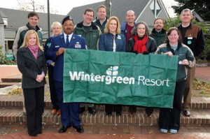 Members of The Wintergreen Resort Staff stand in front of a banner they signed and sent to Alonzo when he was in Iraq.