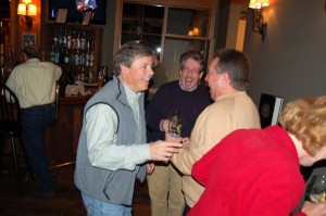 Steve Crandall, (left) founder of DBBC chats it up with Chris Allwood of Eades Distillery in Lovingston and Nelson Sheriff David Brooks.