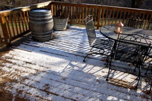 Just enough snow fell in the Rockfish Valley to barely cover this deck.