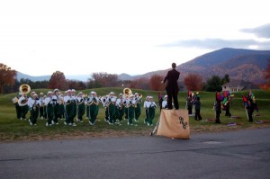 The NCHS Marching Govs Band at a sunset performance : Nellysford, Virginia : November 2008