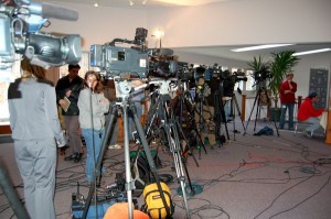 The horde of media gathered at Friday's press conference in Nelson County, Virginia