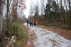 Popie Martin, VA Blue Ridge Railway Trail Foundation member, and Nelson Supervisors, Tommy Bruguiere and Connie Brennan along with others check out the new trail.