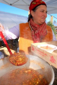 Photos By Tommy Stafford ©2008 NCL : Yvonne Harris of a.m. Fog in Afton, Virginia serves up some steaming hot Brunswick Stew.