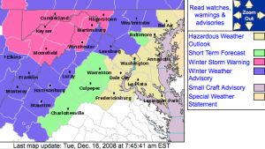 The NWS Winter Weather Advisory area highlighted in darker blue, as of Tuesday morning. Click for larger.