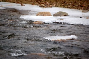 ©2009 NCL Magazine : Ice continues to form in the Rockfish River near Nellysford, Virginia as the second day of below freezing weather continues.