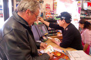 Hoping his recent good luck breeds more good luck, Alain is buying up his tickets for next week's Mega Millions.