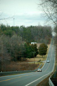 Off to the left in this photo (west of Route 151) a crew can be seen in the distance working on the single monopole that holds the antennas.