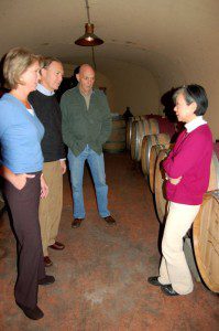 ©NCL Magazine 2009 : New owners Tony & Elizabeth (left) look over the underground barrel room with Tom and Shinko.