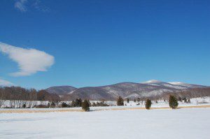 Beautiful snow capped mountains off in the distance as seen from the Rockfish Valley.