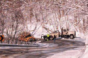 Photo By Heidi Crandall : ©2009 NCL Magazine : This VDOT truck got hung on Brents Mountain early Monday while trying to clear the roads.
