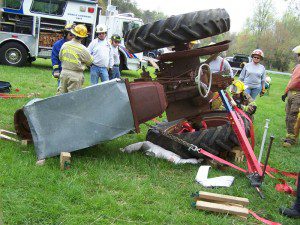Photos By Wendie Wyant : ©2009 NCL Magazine : Nelson Fire Departments train on how to get a tractor off of a patient in a rollover accident.