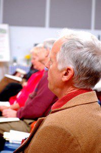 Peter Coy, founder of The Hamner Theater in Afton, listens as awards are handed out Tuesday. The Hamner Theater was one of the recipients of a NCCF grant.