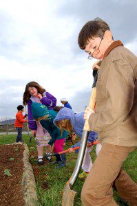 ©2009 NCL Magazine : Students at Rockfish River Elementary work in the chilly weather this week to complete their butterfly garden.