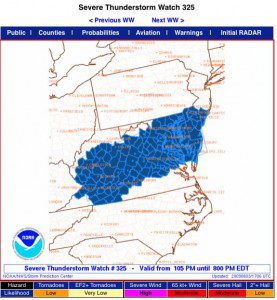 The Severe Thunderstorm Watch highlighted in blue. in effect until 8 PM EDT 6.3.09