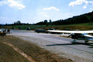 Photo By Brower York : ©1969-2009 : www.nelsoncountylife.com : Photographer Brower York captures this shot in 1969 of a landing strip set up on Route 29 to render aid to victims of Hurricane Camille.
