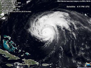 Hurricane Bill as of Friday at 11 AM EDT. Sat view courtesy of NASA and wunderground.com