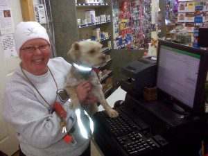 ©2009 www.nelsoncountylife.com : Cheryl Tompkins & Scruffy this past week @ Stoney Creek Pharmacy in Nellysford, Virginia