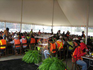 Mortenson Construction teams are recognized Wednesday morning at the site.