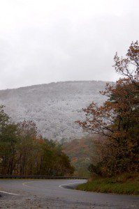 ©2005-2009 www.nelsoncountylfe.com : A file photo from 2005 of a rare October light snow in the higher elevations at Wintergreen Resort, Virginia. 