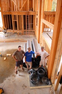 By July of 2008 much of the brewery's framework was done. Executive Chef, Shawn Goodwin, Brewmaster Jason Oliver, and Crandall inside the brewery under construction last year. 