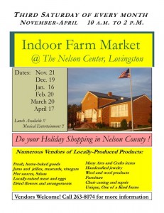 Lovingston kicks off its first Indoor Farm Market this coming weekend. Click on flyer to enlarge for more details. 