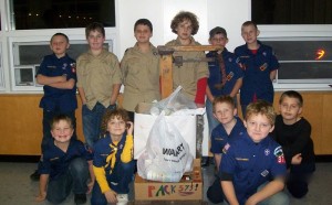 Photo Courtesy of Amanda Graves : ©2009 www.nelsoncountylife.com : Scouts with Pack 375 in Afton, Virginia show off the nearly 200 pounds of food collected.