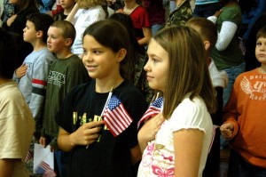 Students displayed flags in honor of veterans. 