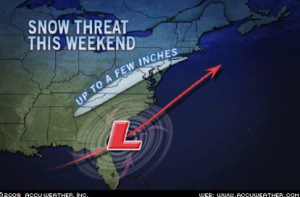 ©2009 www.accuweather.com : An Accuweather Map showing the setup for the weekend. 