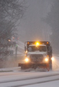 ©2009 www.nelsoncountylife.com : Photo By Tommy Stafford : A snowplow pushes snow off of Route 151 in Nelson County, Virginia just before dark Friday evening.