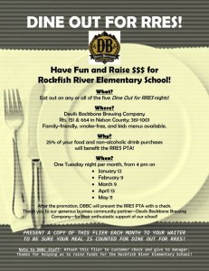 Click on image to download copy of flier to present for next month's Dine Out Night at DBBC. 