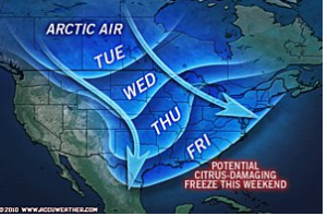 ©2010 www.accuweather.com : This accuweather.com graphic shows the progression of the next cold wave. 
