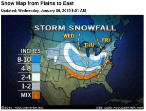 ©2010 www.accuweather.com : This AccuWeather graphic shos potential snowfall by the end of the week.  Click image for latest.