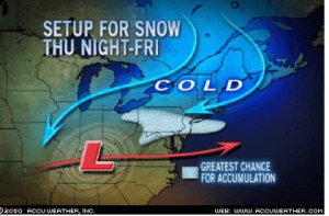 ©2010 www.accuweather.com : This graphic via AccuWeather show a general area of concern later in the week, including the Mid-Atlantic region. Click image for more.
