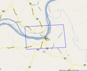 Via www.google.com maps : The general area affected by the Flood Warning in Nelson County. Click image for detailed map.