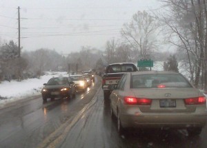 Cars all jammed up near the 151 / 6 intersection at Martins Store. 