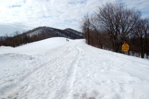 ©2010 www.nelsoncountylife.com : Photos By Tommy Stafford : Deep drifting snow blocks the road as far as the eye can see looking south on the BRP from Reeds Gap. Click any photo to enlarge. 