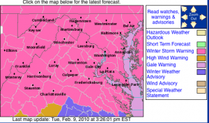 A Winter Storm Warning is now in effect. Click on the image for latest updates from NWS