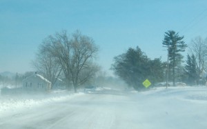Photo By Yvette Stafford : ©2010 www.nelsoncountylife.com : Very strong winds blow snow across Route 6 in Afton, Virginia Wednesday afternoon. 