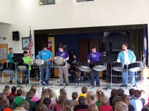 Photo By Stacey Johnson RRES : The JMU Steel Drum Band performed thsi past Friday at RRES as part of their multicultural studies.