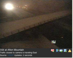 Image ©2010 courtesy of www.trafficland.com : A view last night from the I-64 Afton Mountain camera at the Exit 99 interchange. 