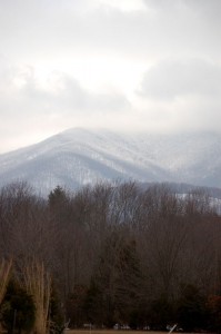 Photo By Tommy Stafford : ©2010 www.nelsoncountylife.com : Down below in the Rockfish Valley nothing to speak of. But look up a couple thousand feet and 4-5 inches of snow as seen in this shot Tuesday from the parking lot of Java Depot @ 664 & 151. Click to enlarge.  