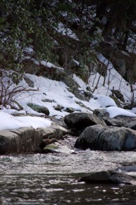 Photo By Tommy Stafford : ©2010 www.nelsoncountylife.com : Snow continues a slow melt on the Tye River along Route 56 W just down the mountain from Montebello, VA. 