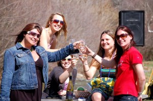 Merideth Young (far right) from Heards and her peeps toast to a sunny day and good-bye to a very tough winter!