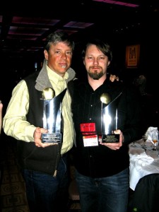 Photo Courtesy of DBBC : Steve Crandall (left) owner of Devils Backbone and Jason Oliver (Head Brewmaster @ DBBC) hod up their trophies at this year's World Beer Cup. 