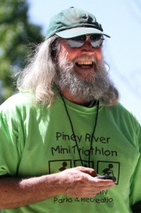 Jim Troy of Nelson County was the timer at the conclusion of the Piney River Mini Triathlon, held Saturday.