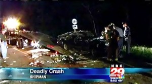Image ©2010 : Courtesy of www.nbc29.com : The accident scene Thursday night in Shipman where Mary Beth Sprouse lost her life.